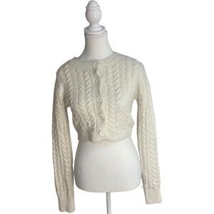 Willow & Wind Cropped Cable Knit Cardigan Sweater Cream